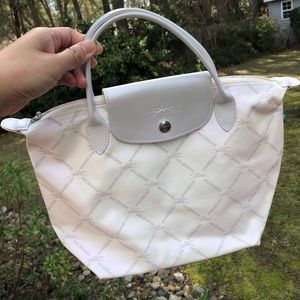 Longchamp White Hand Bag. Pearlescent, perfect
